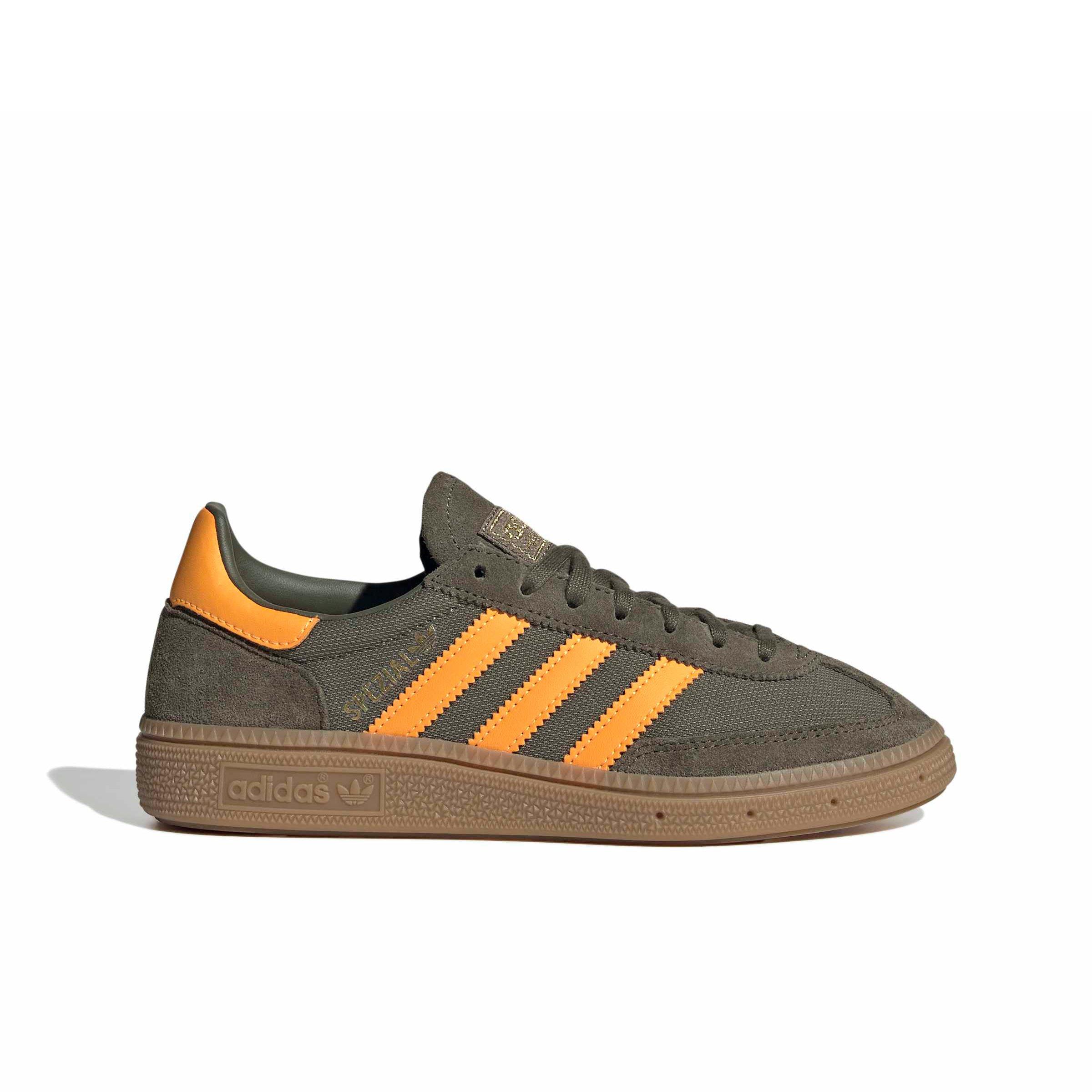 adidas Originals Handball Spezial "Olive Strata/Pure Tangerine/Gum 4" Grade School Boys' Shoe - OLIVE/TANGERINE/GUM